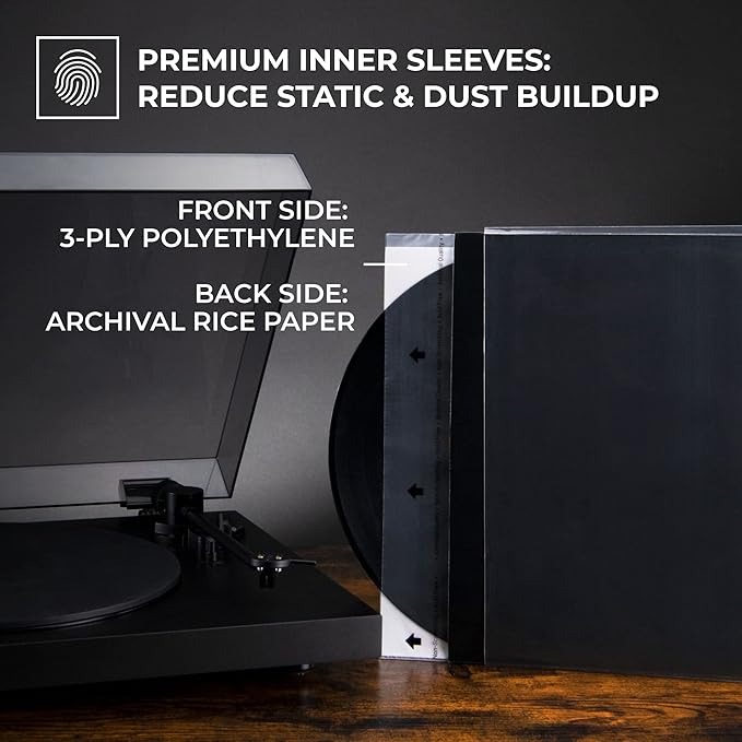 BIG FUDGE Vinyl Sleeves Inner and Outer - Vinyl Record Sleeves Inner and Outer - 25 x 12 High-Density Polypropylene Album Covers & 25 x 12 Archival Anti-Static Rice Paper Inner