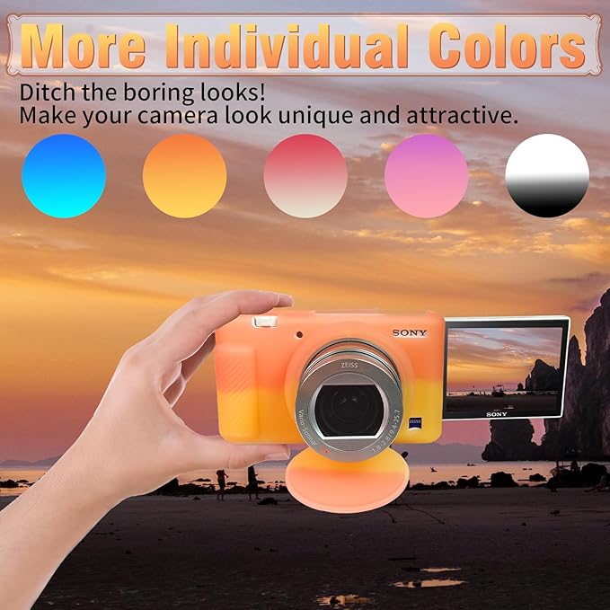 Easy Hood Camera Case for Sony ZV-1, Soft Silicone Cover Camera Sleeve Body Skin Protective Case with Removable Lens Cap for Sony ZV1 Digital Camera, Red Orange