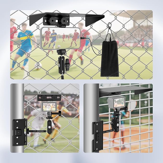 NEEWER Magnetic Phone Fence Mount with Shade Compatible with iPhone Mevo Start GoPro Insta360 DJI Pocket Radar Gamechanger, Baseball Tennis Games Streaming Video Recording Mounting Accessories, CA145