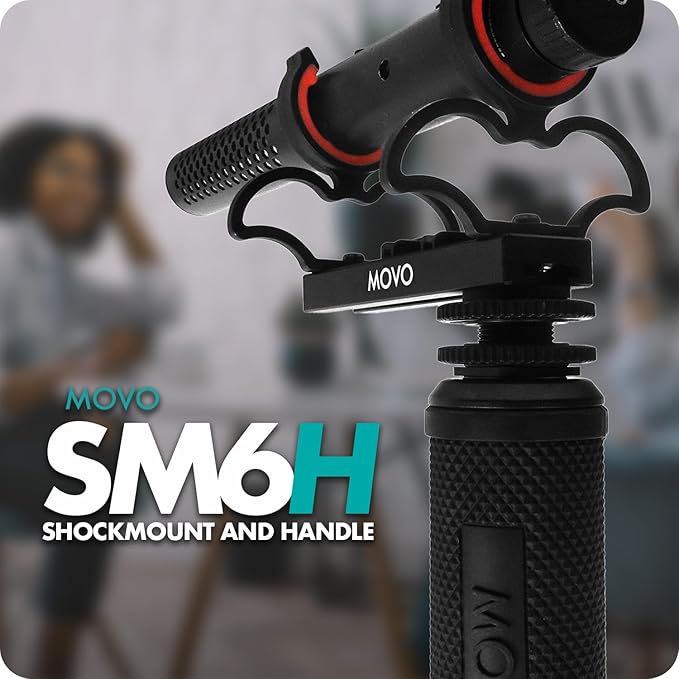 Movo SM6H Ultraflex Premium Shockmount for Shotgun Microphones with Grip Handle – Compatible with Rode NTG Series, Sennheiser MKE600, Audio-Technica AT875R, and More