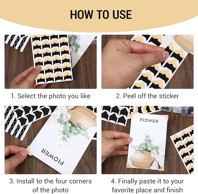 LOGJAM 810 Pcs Photo Corner Stickers, Self Adhesive Picture Corners for DIY Scrapbook Album Journal Memory Books 20 Sheets