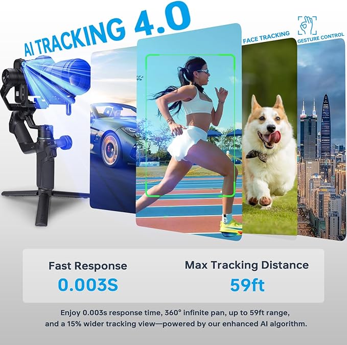 FeiyuTech SCORP Mini 3 Pro [Combo] AI Tracker Camera Gimbal+Bag+Fill Light+Extension Pole+Articulating Arm,Detachable Remote Handle All in One Stabilizer,4.4lbs Payload,Bluetooth & Cable Control