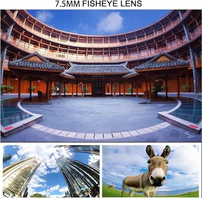 7.5MM Fisheye Lens with Wide Angle View,Good Resolution No Dark Corners Or Vignetting,for iPhone Samsung Google Android Smartphone, with Clip,Cell Phone Lens