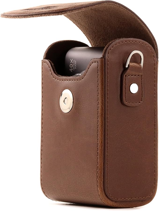 MegaGear Leather Camera Case with Strap, Compatible with Canon PowerShot S120, Nikon Coolpix P340, Panasonic Lumix DMC-ZS50, ZS45, Sony Cyber-shot DSC-RX100 III, IV, V – Brown