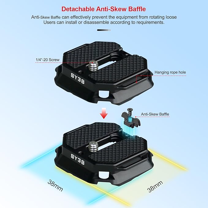 SY38 Camera Quick Release Plate Kit V2,Auto-Lock 38mm Camera Tripod Quick Release Mount Multi-Functional Base,Use for Tripod, Monopod,Slider Etc Quick Release Adapter,V3803