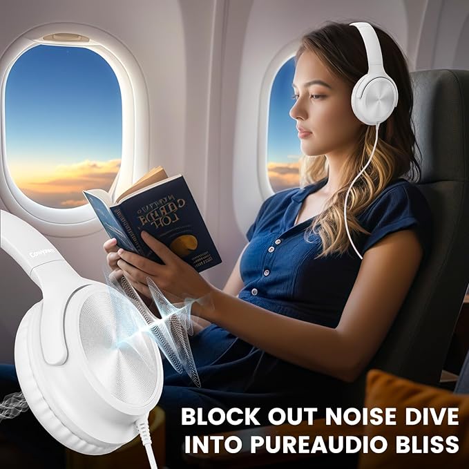 USB C Headphones Wired, Over Ear USB C Wired Headphones with Microphone, Volume Control, HD Stereo Sound, Foldable USB Type C Headphone for Adult/Teens/Laptop/Computer/iPhone 15/16/17, White