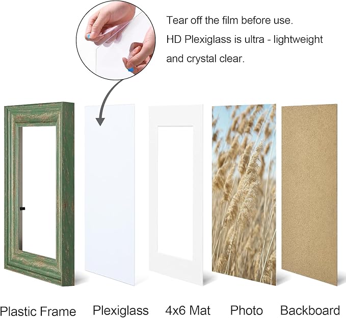 Vittanly 5x7 Picture Frames Set of 2, Ornate Vintage Photo Frame for Wall or Tabletop, Display 4x6 Pictures with Mat or 5x7 without Mat, Rustic Green