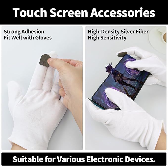 ENPOINT Touch Screen Gloves - 5 Pairs Small White Cotton Gloves for Art Handling, Coin Handling, Jewelry, Photography, Dry Hands Sleeping, with Pack of 20 Touch Screen Stickers
