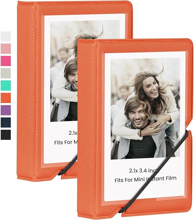 Lifting 2 Pack Mini Photo Album with 28 Pocket 2x3 Inch Pictures Fits for Fujifilm Instax Mini 7s 8 9 11 25 26 40 50s 90 Evo Z2300 Instant Camera, Polaroid Snap,Kpop Photocard Holder (Salmon Orange)