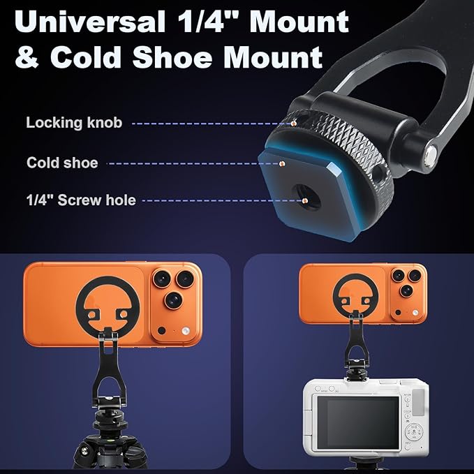 Universal Magnetic Phone Mount Holder with Sticker,Adjustable Rotatable Smartphone Holder Adapter with Cold Shoe Mount for Tripod/Selfie/Cage for iPhone 17/16/15/14 Series and Andriod Phone