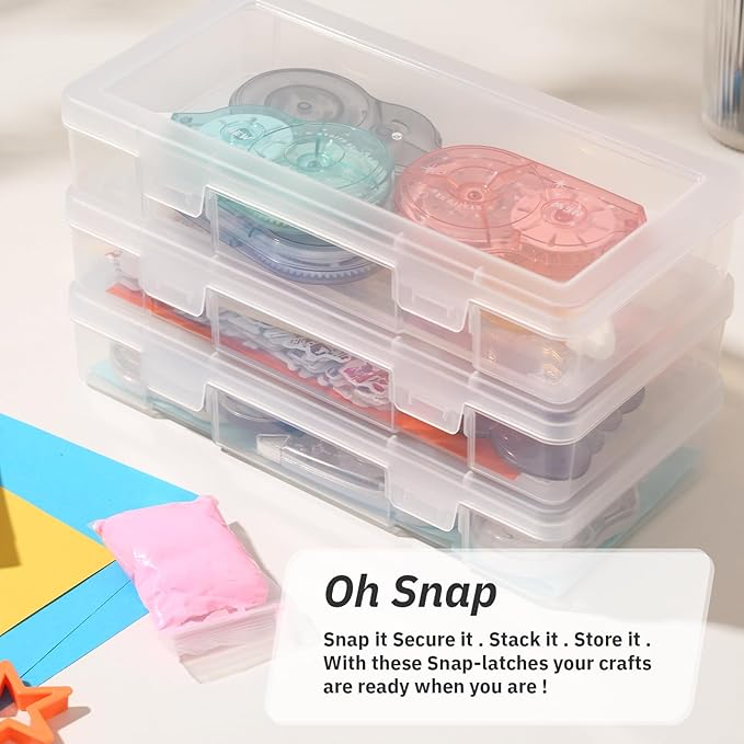 novelinks Small Plastic Storage Box Containers with Latching Lids - Craft Organizers and Storage Stackable Storage Organizer Pencil Crayon Box (9 Pack Medium -Clear)