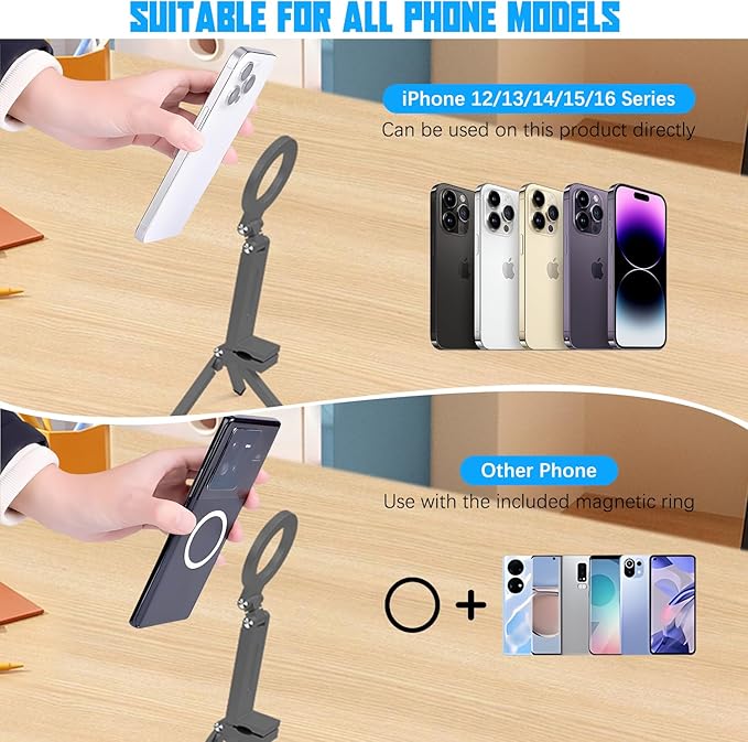 Magnetic Phone Tripod Stand,Tripods Mount Foldable,Magnetic Tripod Selfie Stick,Upgrade Mini Cell Phone Tripods Mount Handle Smartphone Desk Stand for Video Recording Travel,PhoneStand (Gray)