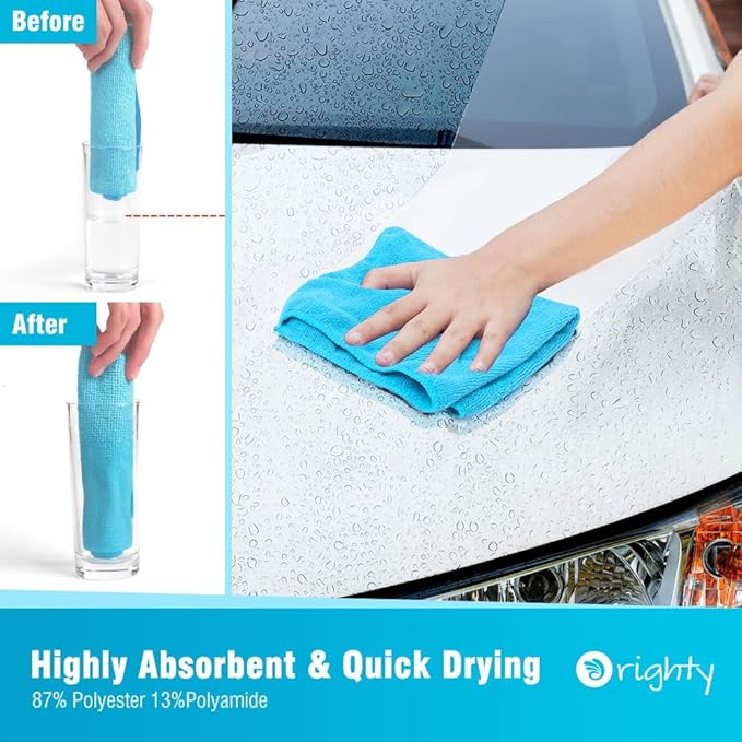 Orighty Microfiber Cleaning Cloth, 12 Pack Microfiber Towels for Cars, Highly Absorbent Car Cleaning Supplies, Lint Free Cloths Clean Rags for Car Care, House, Kitchen, 12x12 inch, Blue