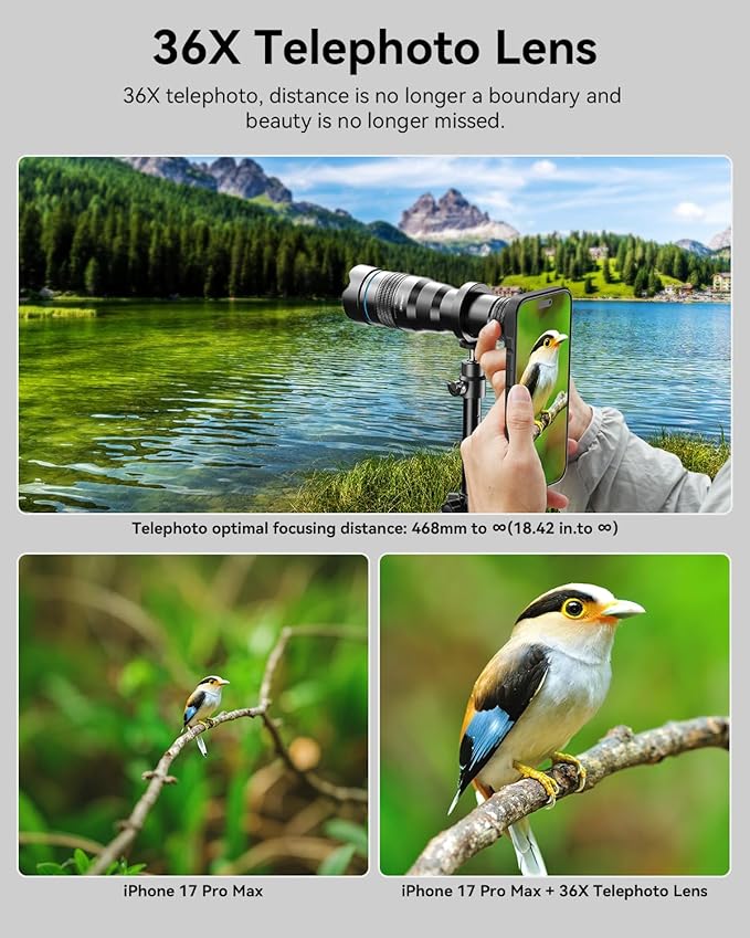 Evil eye 36X Telephoto Lens for iPhone 15, High Power HD Telephoto Phone Lens with Tripod, Phone Lens Attachments for Travel, Concert, Exploration