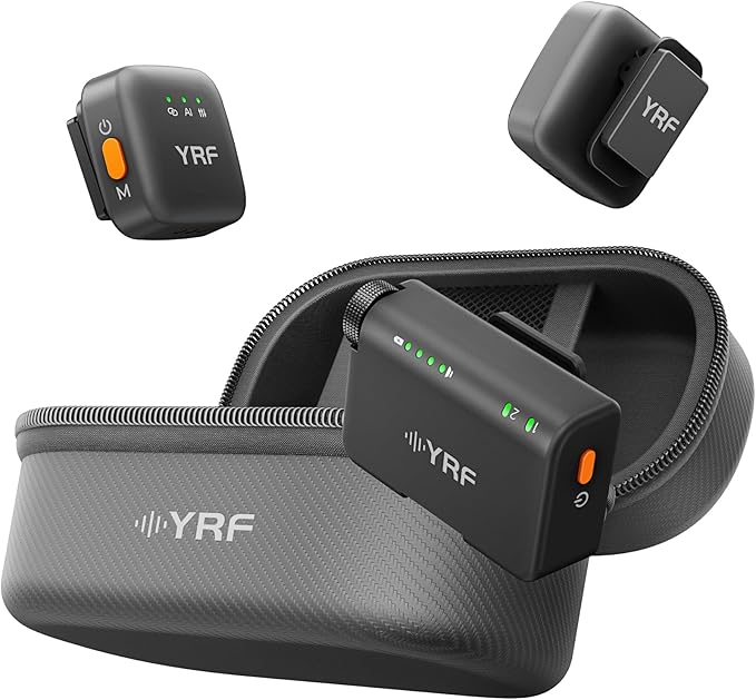 YRF Mic 2 (2 TX + 1 RX + Charging Case), mini Wireless Lavalier Microphone for iPhone Android/Tablets, Intelligent Noise Cancelling for Video Recording Podcast (M15)