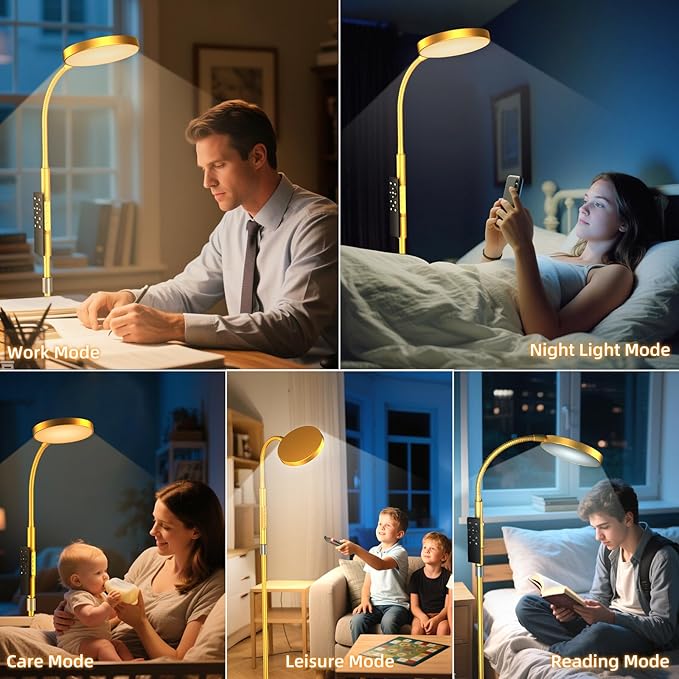 Floor Lamp, Adjustable Height Floor Lamps for Living Room Bedroom, 120 LED Super Bright Standing Lamp Remote & Touch Control Dimmable Gooseneck Tall Stand Reading Lamp for Office Craft, Gold