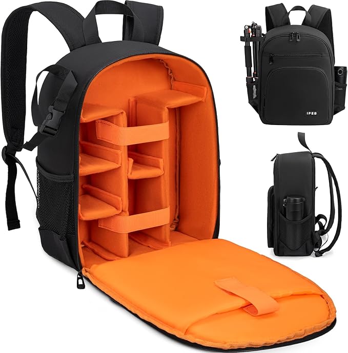 IPEB Camera Backpack for DSLR/SLR/Mirrorless Bag Professional Waterproof Camera Case 11"X5.9"X15" for Photographers Grey Black Orange