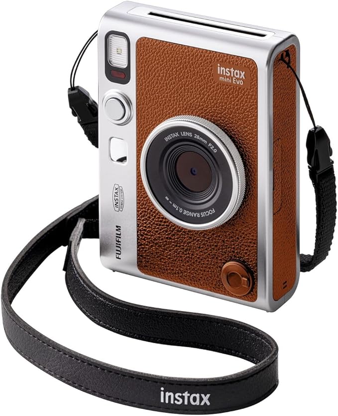 Fujifilm Instax Mini EVO Hybrid Brown Instant Camera + Fuji Mini Twin Pack Instant Film (40 Sheets) - Bundle