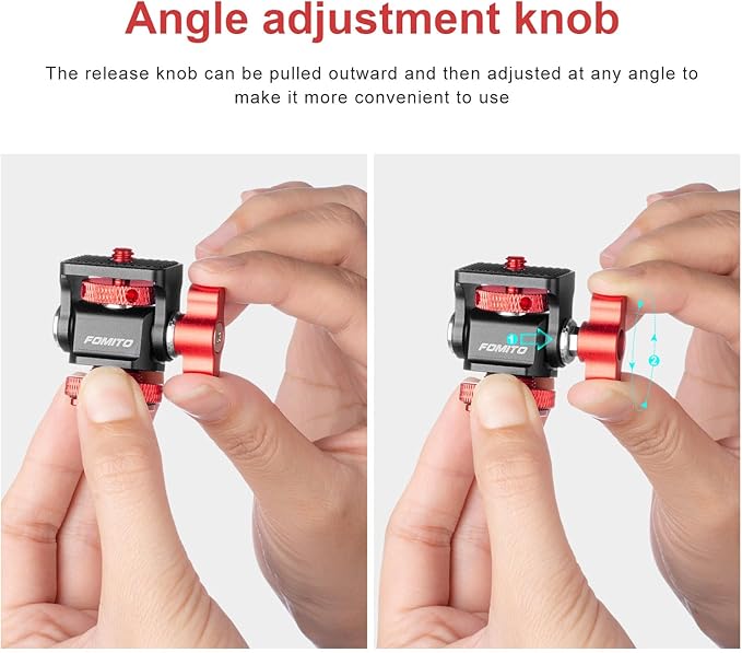 FOMITO Metal Camera Monitor Mount with 1/4" Serew and Cold Shoe, Rotary Adapter 360° Swivel Universal for Flash Speedlite, Field Monitor, LED Video Light, Microphone,etc - Red Color