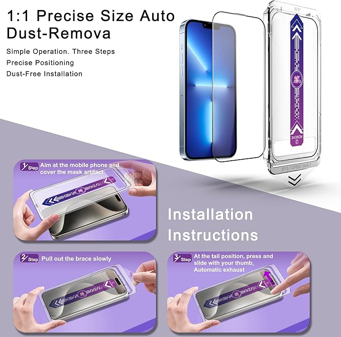 CHRYSHA 2 Pack Screen Protector for iPhone 16e/iPhone 14/iPhone 13 Pro/iPhone 13, 9H Tempered Glass, Full Cover, Anti-Fingerprint, Auto Dust-Elimination, No Bubble, Easy Installation