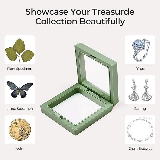 Ring Challenge Coins Display Stand, 3D Display Floating Frame Jewelry Medallion Specimen, Ring Shadow Box Case, 2.75"x2.75"x0.79"(Green - 2PCS)