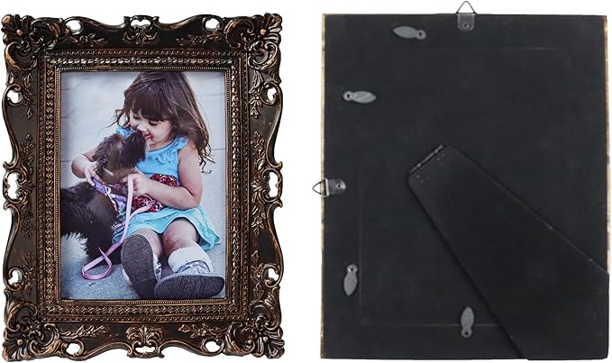 Hymmah 5 * 7inch Wallet Picture Frame Vintage Photo Frame Ornate Textured Hand-Crafted Resin Frame with Easel&Hook for Tabletop&Wall Display,Photo Gallery,Art