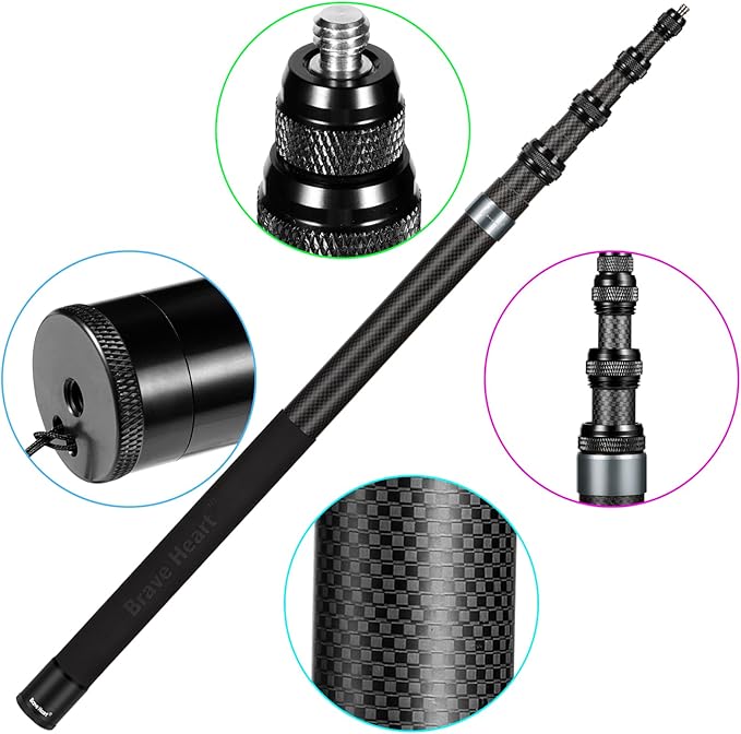 118 Inch/3m Carbon Fiber Invisible Extension Selfie Stick for Insta360 Insta 360 X5/X4/X3/X2/ONE RS Action Camera Accessories (Grey)