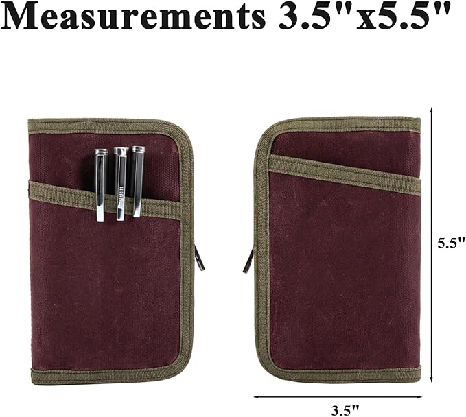 EHRGK Field Notes Notebooks Cover,Journal Cover for 3.3 x 5.5 Field Notes Moleskine Cahier,Water Resistant Pocket Notebook Cover for Journal Notebook Planner with Zipper Pen Holder,Waxed Canvas
