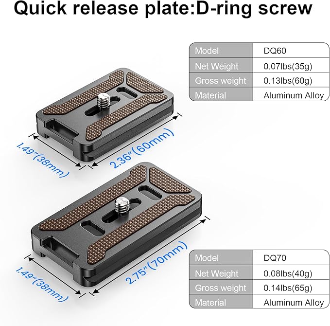 WEYLLAN Camera Mount Plate Tripod Adapter Mount Plate Universal Plate for Tripod Quick Release Plate 70MM DQ70 Camera Quick Clamp Plate 1/4" Handle Screw for DSLR Camera Arca Swiss Ballhead Tripod