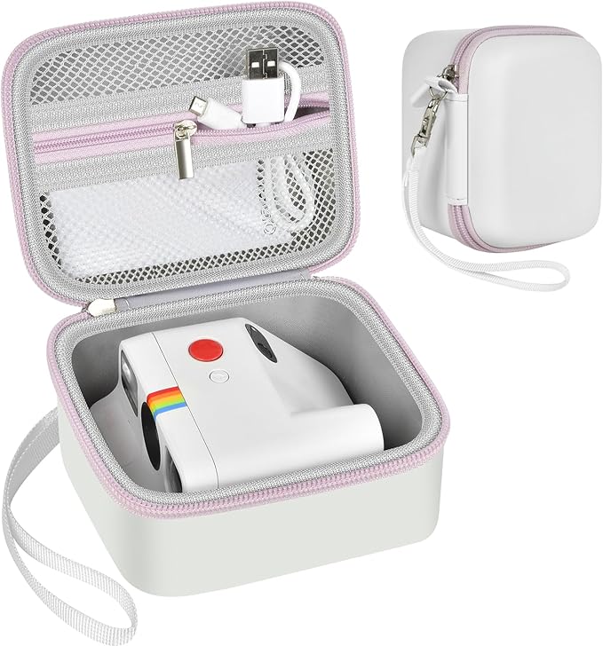 ANKHOH Digital Camera Case for Polaroid Go Generation 2 Gen 2/9035/9071/9070 Instant Mini Camera, Instax Film Cameras Storage with Mesh Pocket for Photo, Stickers (Box Only) (White-purple)