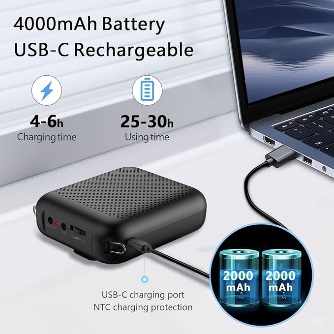 Norwii Bluetooth Voice Amplifier, Power Amplifiers, Portable Mini Wired Microphone Headset for Teacher Classroom & Outdoor Lectures, Teaching, Tour Guides, USB-C Rechargeable - 4000mAh, Black