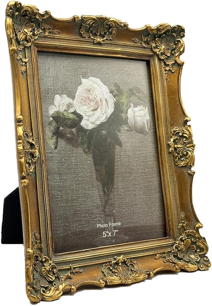 CISOO 5x7 Vintage Picture Frame Antique Ornate Bronze Gold Photo Frame, for Table Top and Wall Display, Decorative Floral Design Retro Home Decor, Photo Gallery Art