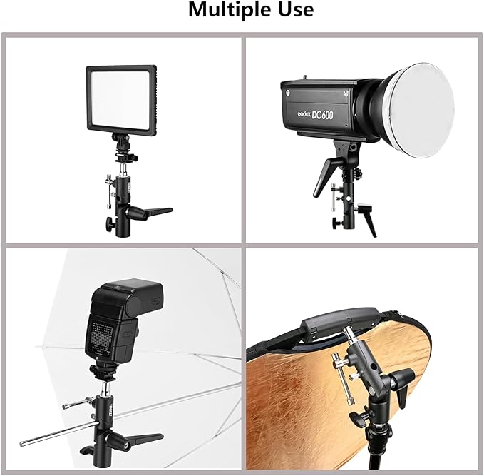 TENBEST Camera Flash Bracket with Cold Shoe Mount, Solid Metal Material, Adjustable Speedlite Swivel Light Stand Bracket with Umbrella Holder,1/4 to 3/8 Adapter Screw for Flashes Studio LED Lights