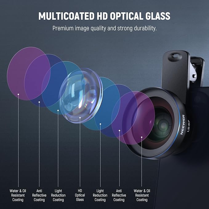 NEEWER Basics 2 in 1 Phone Camera Lens Accessories Kit, HD 0.45x Wide Angle + 15x Macro, 37mm Lens Clamp Compatible with iPhone Samsung Android Smartphone, LS-67