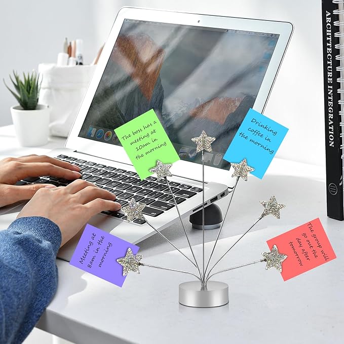 FaitAtten 7-Branch Family Desktop Photo Tree Holder Clip Round Base, Card Picture and Memo Desk Frame Display Stand for Wedding Party Christmas Photo Clip Holder Table Numbers (Stars)