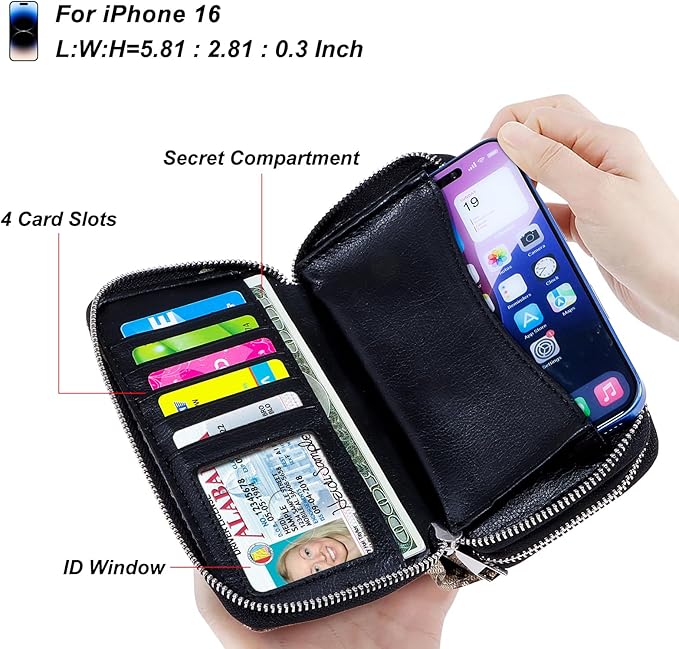 Cellphone Wallet for Women Dual Zipper Long Purse with Removable Wristlet