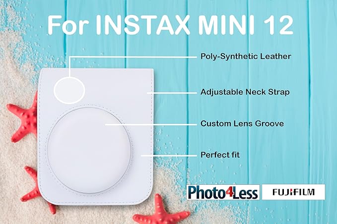 Fujifilm Instax Mini 12 Instant Film Camera, Fuji Instax Mini Film (20 Sheets), Fuji Rainbow Instant Film (10 Sheets), Protective Case, Album, Insax Mini Accessory Bundle (Clay White)