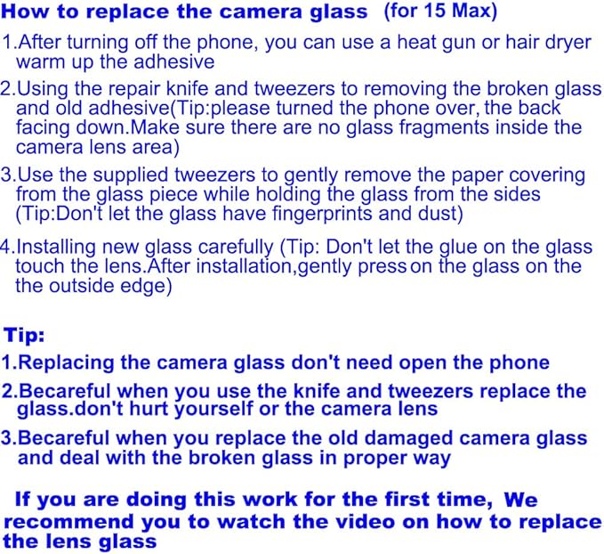 3pcs OEM Original Rear Back Camera Glass Lens Replacement for iPhone 15 Pro Max 6.7 Inches with Preinstalled Adhesive and Repair Tools Kit (for 15 Pro Max)