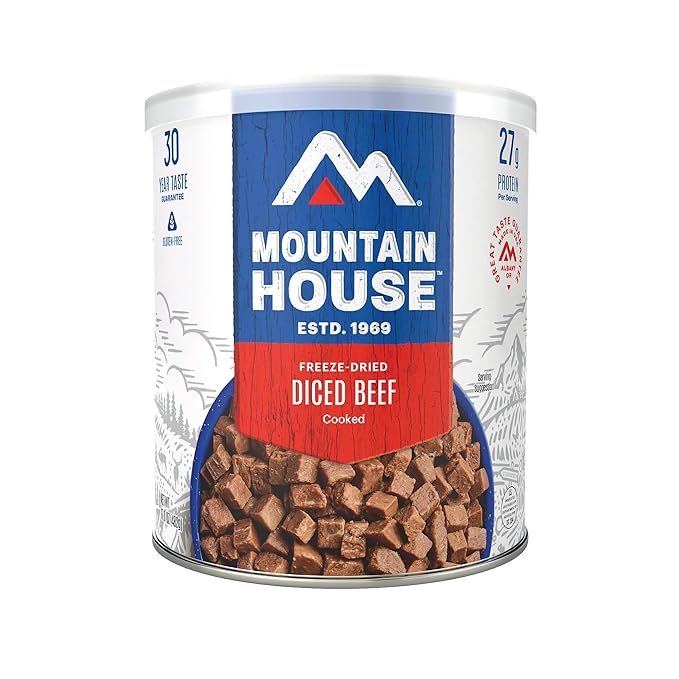Mountain House Freeze-Dried Diced Beef #10 Can – 15 Servings per Can – Gluten-Free & Dairy-Free Emergency Survival Canned Food for Camping, Hiking & Backpacking – Long-Term Storage Meal – 30-Year Taste Guarantee – Pack of 6 – Made in USA