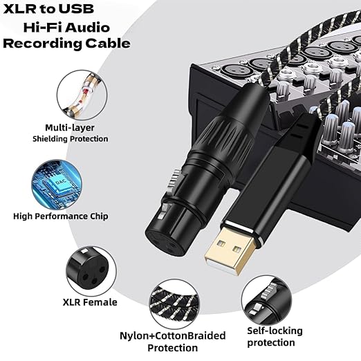 USB Microphone Cable,XLR to USB Cable 16Ft,XLR Female to US-B Mic Link Converter Cable for Microphones or Recording Karaoke Sing