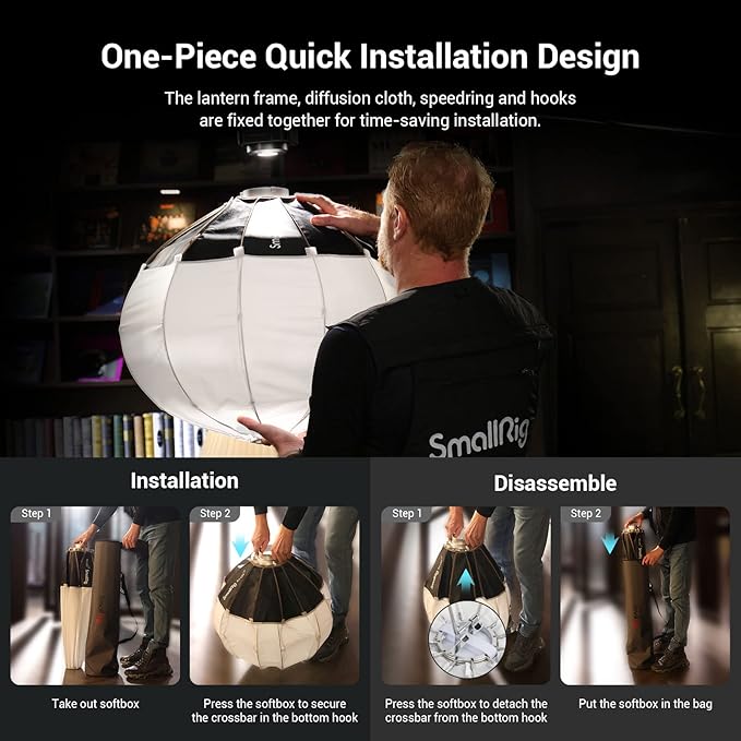 SmallRig Lantern Softbox Quick Release-One Step, Light Modifier with Fabric Barn Doors, Softbox Diffuser for SmallRig Video Light 120B, 120D, 220B, 220D and Other Bowens Mount Light