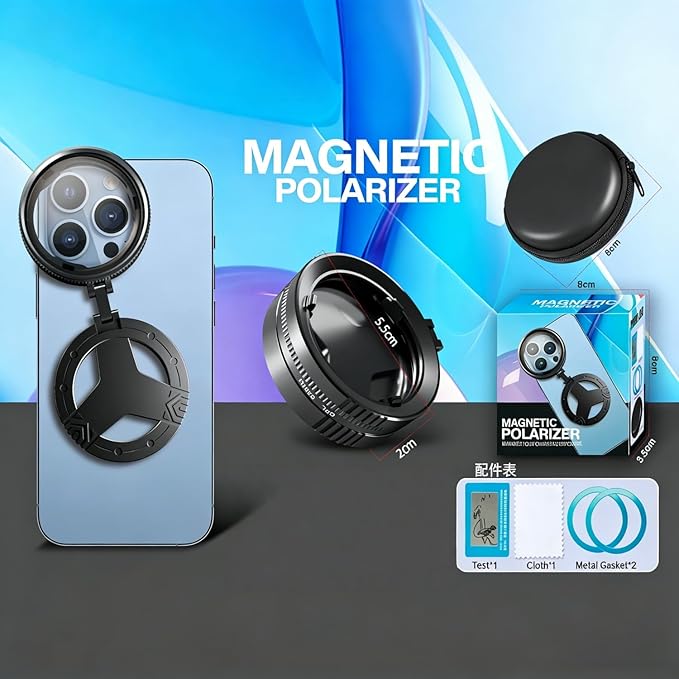 Magnetic CPL Filter for iPhone, Quick Mount for iPhone Filter Lens, Professional 52mm Polarizing Filter for iPhone Compatible with iPhone 12-16, Anti-Glare, Reduces Reflections Enhances Colors