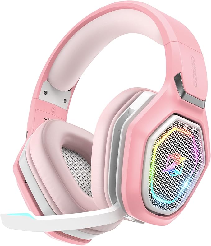Ozeino 2.4GHz Wireless Gaming Headset with Microphone, 2.4G USB & Type C Transmitter - 30h Battery Life - RGB Lighting Gaming Headphones for PS5, PS4, PC, Phone