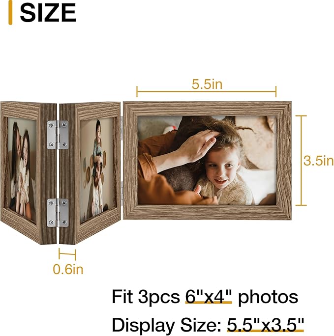 decorUhome Triple 6x4 Picture Frame Horizontal, Engineered Wood Trifold Photo Frame with Plexiglass for Tabletop Display, 6x4, Oak