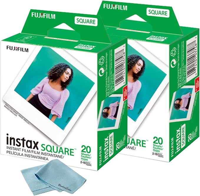 Fujifilm Instax Square Instant Film - 40 Exposures (40 Sheets) - for Fujifilm instax Square Instant Camera + BluebirdSales Microfiber Cloth
