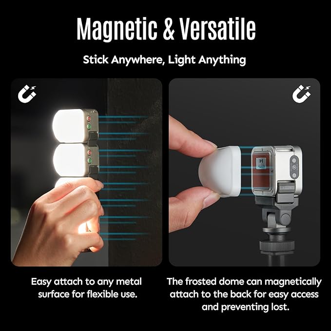 Harlowe Atom 2 Pocket Light Kit - Mini Magnetic Camera Light 2W - Type-C Rechargeable Motion-Sensor Fill Light for Vlogging - Portable LED Kit with Diffuser & Accessories, Indoor & Outdoor Use