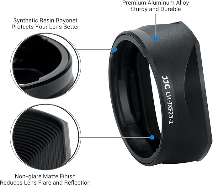 JJC Metal Square Lens Hood for Fujifilm Fuji Fujinon XF 23mm F1.4 R LM WR & XF 33mm F1.4 R LM WR Lens Replaces Fuji LH-XF23 II/LH-XF23-2 Lens Hood with a Hood Cap on X-T4 X-T3 X-Pro3 X-Pro2 Camera