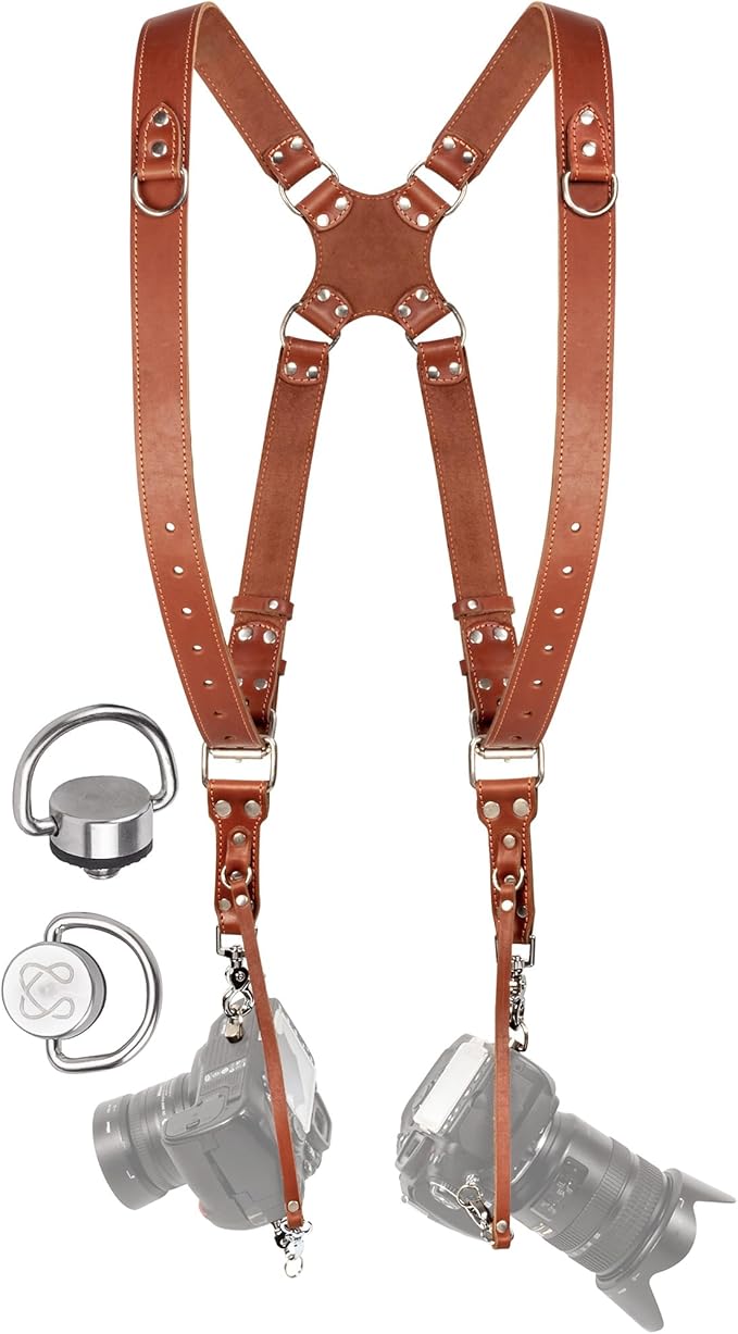 C Coiro Camera Harness for 2 Cameras Dual Shoulder Leather Camera Strap for DSLR/SLR, Camera Straps for Photographers