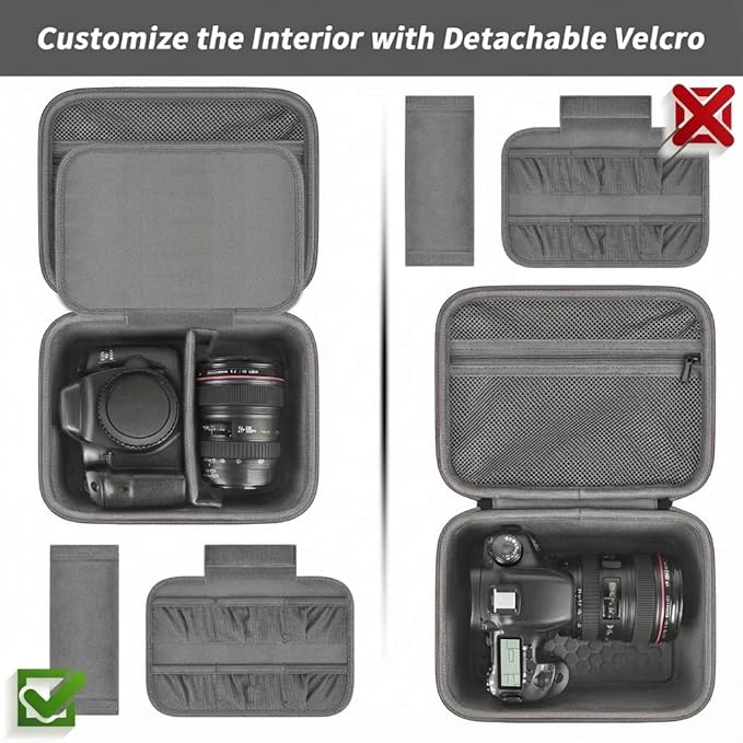 Comecase Hard Camera Case for Canon EOS Rebel T7 R50 R100 R10 R5 R6 R8 Mark II, DSLR Mirrorless Camera Bag with 6 Slots &Adjustable Divider for Lens and Accessories, Travel Storage, Grey