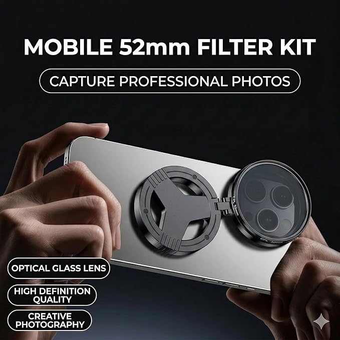 Anti-Glare Magnetic Phone Filter, Anti-Glare, Reduces Reflections Enhances Colors, Professional 52mm Polarizing Filter (3*PC)